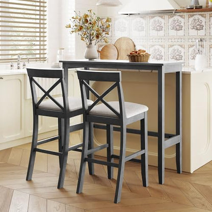 3 Piece Counter Height Dining Table Bar Table Set with 2 Chairs, Small Kitchen Table Breakfast Nook for 2, Good for Bar or Small Space, Gray - color: Grey