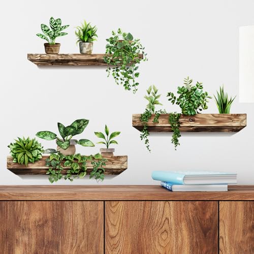 Green Plant Wall Decals 3D Bonsai Tropical Betterfly Wall Sticker Creative Vinyl Peel and Stick Removable Wall Art Decor for Living Room Bedroom Home Office (Green Plant 3) - style: Green Plant 3