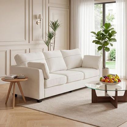89" Sofa, Chenille 3-Seater Sofa with 2 Pillows, Beige | Easy Assembly, Pocket Spring Cushions, Comfy Modern Small Couch for Living Room, Bedroom, Apartment, Office - color: Beige, size: 89" 3-Seater Sofa