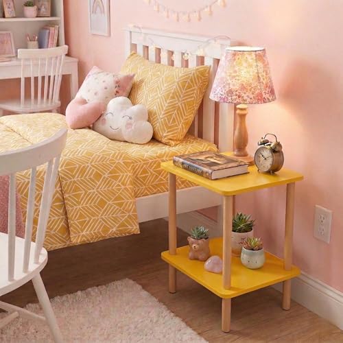 FORAOFUR End Table Nightstand with USB Ports and Outlets | Clean Scandinavian-inspired design, USB &outlets, lightweight and portable, scratch-resistant coating, holds up to 50 lbs - color: Yellow