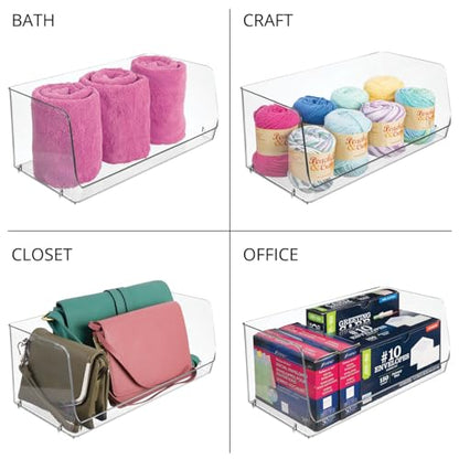 mDesign Modern Stackable Plastic Open Front Dip Extra Large Storage Organizer Bin Basket for Kitchen Organization, Shelf, Cubby, Cabinet, and Pantry Organizing Decor, Ligne Collection - 2 Pack - Clear