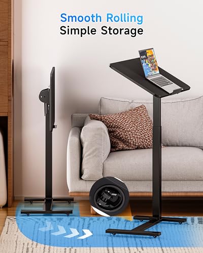 BIZUM Mobile Standing Desk Laptop Desk Pneumatic with Wheels 180° Tilt Top Hospital Bed Table Portable Rolling Cart Foldable Bedside Table for Hospital&Home Use, Black - color: Black