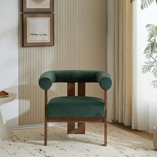 Christopher Knight Home Modern Velvet Upholstered Accent Chair for Living Room, Home Office, Apartment, Arm Chair with Curve Backrest and Birch Wood Legs, Three Legs Structure, Forest Green and Brown - color: Forest Green and Brown