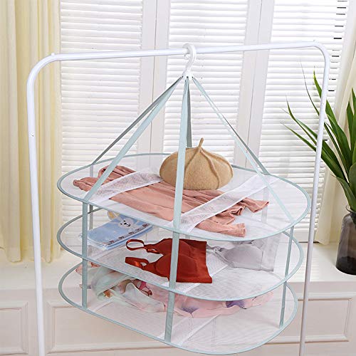 3-Tier Folding Drying Rack - Stackable Mesh Clothes Dryer for Laundry - 31" Hanging Flat Dry Rack with Fixing Band for Delicates, T-Shirts & Underwear - Space Saving Indoor/Outdoor, 10lb Capacity