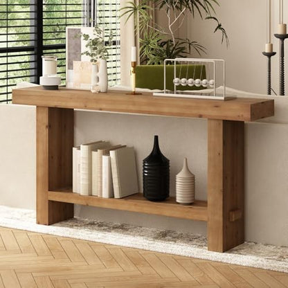 63" Solid Wood Console Table with Thickened Tabletop and Legs | Long Farmhouse Entryway Table, Narrow Behind Couch Skinny Rustic Sofa Table, for Living Room, Hallway, Entry