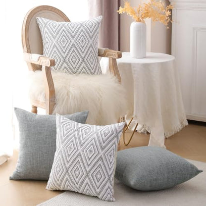HPUK Throw Pillow Covers 20x20, Set of 4, Grey Textured Couch Pillow Covers | Polyester fabric, patterned and solid designs, hidden zippers, machine washable, for sofas and beds, inserts not included - color: Grey, size: 20" x 20" (Pack of 4)