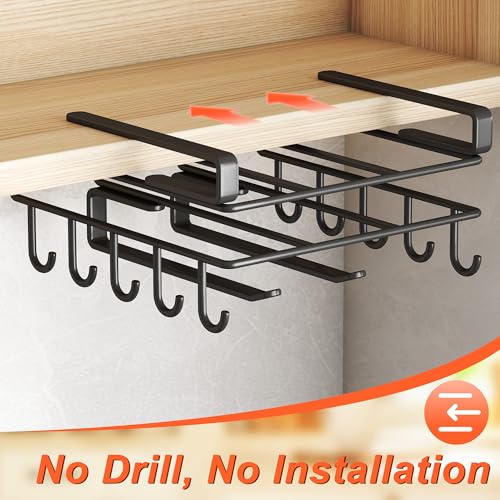 Mug Holder Under Cabinet,Paper Towel Holder for Cabinet,Chopping Board Organizer,No-Hole Multifunctional Stainless Steel Under Cabinet Hooks for Kitchen (White) - color: White