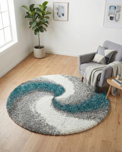 Rugs.com - Soft Touch Shag Rug – 4 Ft Round Turquoise Shag Rug – Plush Modern Swirl Design for Bedrooms and Nurseries - color: Turquoise, size: 4' (Round)