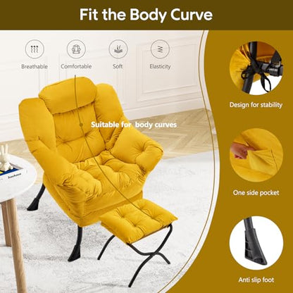 Lazy Chair with Folding Ottoman Modern Large Accent Chair,Contemporary Lounge Leisure Sofa Chair with Armrests Upholstered Sofa Armchair Reading Chair for Bedroom,Dorm & Office (Yellow-f) - color: Yellow