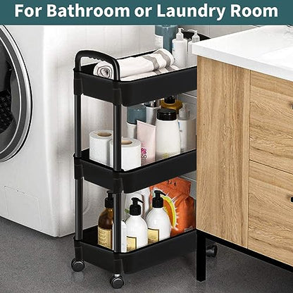 EZ COZY 3 Tier Rolling Cart, Plastic Diaper Cart Organizer with Wheels, Roller Cart for Diapers, Baby Nursery, Kitchen, Bathroom, Living Room and Bedside, Black - color: Black