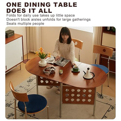 Extendable Drop Leaf Table,Versatile Collapsible Extension Table,Easy to Assemble,for Small Spaces Dining Room Kitchen.(Walnut+Black) - color: Walnut+black