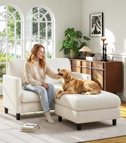 Welzona Loveseat Sofa with Ottoman, 51" Small L Shaped Teddy Couch Sofa | Comfy Teddy Fabric, Tool-free Setup, Washable Covers, All-wood Couch Sets for Living Room, Bedroom, Small Spaces, Beige - color: Beige, size: loveseat & ottoman