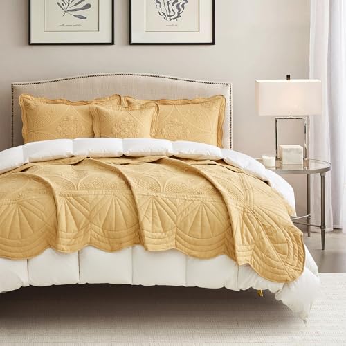 DaisyHuang Bedspread - Full Size Bedding Cover - Modern & Contemporary Coverlet Set, Real Stitching, Reversible, Lightweight, 5 Piece, Honey Gold - color: Honey Gold, size: Full(96"x110")