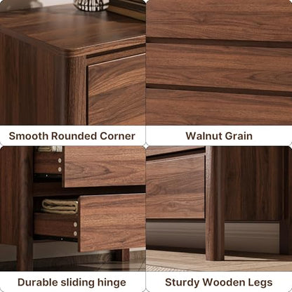MAISONARIA Walnut 3-Piece Dresser Bedroom Set, 8 Drawers Dresser & 3 Drawer Nightstands with Hidden Handles, Wood Chest of Drawers for Bedroom, Living Room, Entryway - color: Walnut, size: 8+3