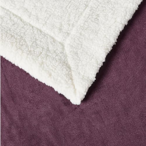 Amazon Basics Reversible Sherpa Throw Blanket, Velvety Flannel, Ultra Soft, Plum, 50"x60" - color: Plum, size: Throw (50"x60")