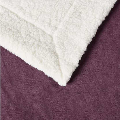 Amazon Basics Reversible Sherpa Throw Blanket, Velvety Flannel, Ultra Soft, Plum, 50"x60" - color: Plum, size: Throw (50"x60")