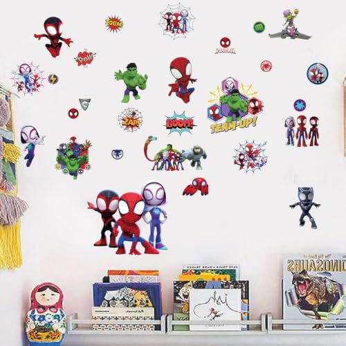 Superhero Wall Decals, Peel and Stick Removable Wall Stickers for Bedroom Party Decor, 80×30cm Comic Hero Wall Art Decorations