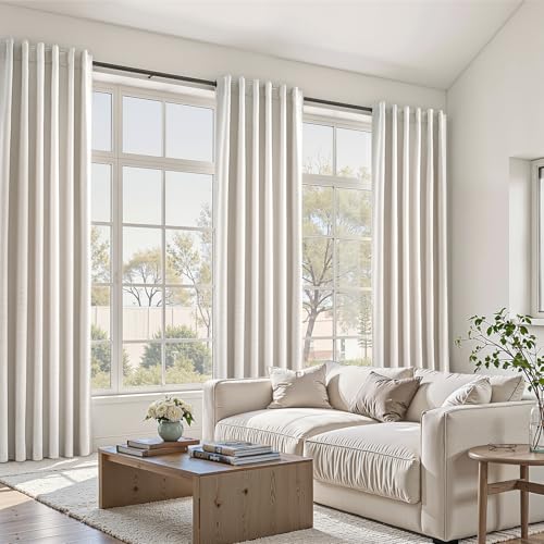 Topfinel Living Room Curtains 102 Inches Long for Large Window Cream Ivory Birch Linen Texture 100% Blackout Curtains for Bedroom Noise Reduction Curtains Farmhouse Style 2 Panels (W40 xL102) - color: Birch, size: 40"W x 102"L (Pack of 2)