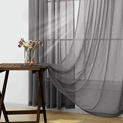KOUFALL Dark Grey Sheer Curtains 84 Inches Long,Linen Look Rod Pocket Window Curtains for Living Room Bedroom,2 Panels Set,Charcoal Gray - color: Dark Grey, size: 52"W x 84"L (Pack of 2)