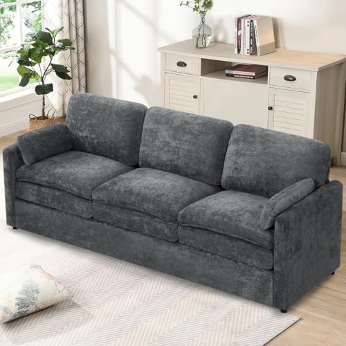 89" Chenille Soft Sofa w/Well-Filled Backrests, Grey | Modern Couch w/Plump Pillows, 3 Seater Upholstered Couch w/Thick & Comfy Cushions for Living Room, Bedroom - color: Grey, size: Sofa