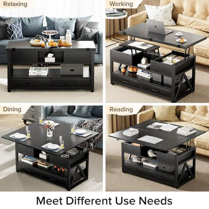40" Lift Top Coffee Table with Storage,Black | 4 in 1 Multi-Function Lifting top Coffee Tables with Storage Drawers and Hidden Compartmen,for Living Room - color: Black