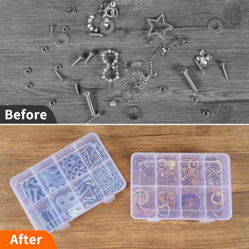 QUEFE Bead Organizer Box 4 Pack 8 Grid Plastic Tackle Box Storage Dividers | Plastic Organizer, Removable Dividers, for Candies Snacks Electronics Jewelry and Small Parts, Drawer and Craft Storage - size: 4pcs