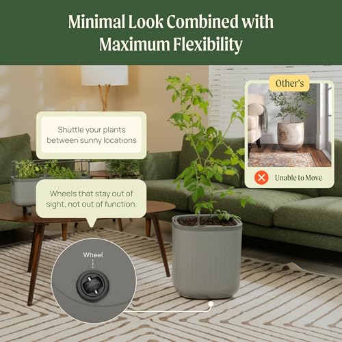 15 Inch Self-Watering Planter for Indoor Plants – Large Modern Plant Pot with Built-In Water Reservoir, Ideal for Monstera, Fiddle Leaf Fig, Palms & Peace Lily, Without Trellis (1, Sage Green) - color: Sage Green