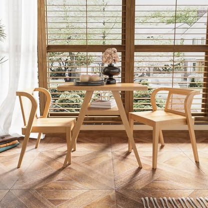3-Piece Modern Dining Set with Stackable Dining Chairs, Solid Wood Square Table and Chair Breakfast Table Set for 2 Person, Space Saving Dinette for Dining Room, Kitchen, Living Room, Patio-Nature - color: Nature