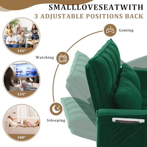 55" Pull Out Sleeper Sofa, Velvet Loveseat with Side Pockets, Green | Velvet upholstery, 5-level adjustable back, Pull-out bed design, Sturdy frame with side pockets - color: Green