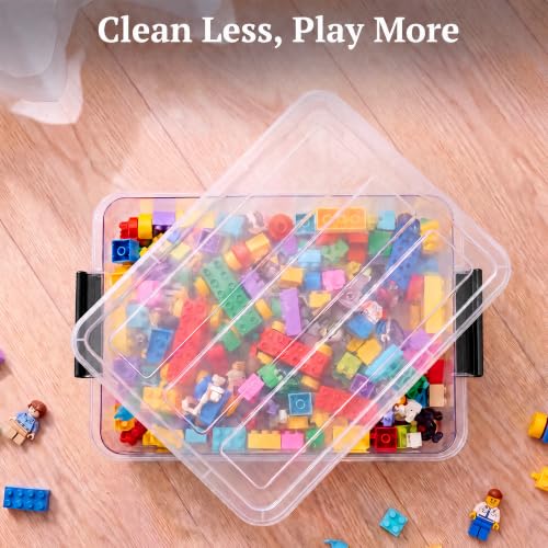 6 Qt Plastic Storage Bins with Lids,Sensory Bins,Stackable Clear Containers with Secure Latches,Multi-Purpose Classroom Storage Organizer for Craft Supplies,Paper & Office Stationery,4 Pack,Black | Stackable, Secure Latches, Multi-Purpose Classroom Storag
