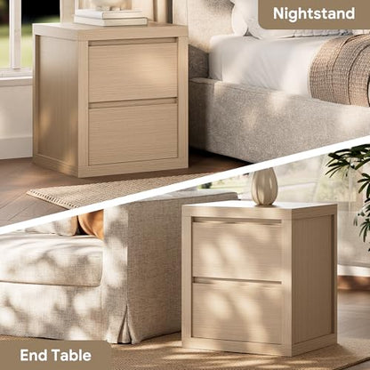 Nightstand with 2 Drawers, Modern Bedside Table with Handless Design, Wood End Table with Thickened Design, Night Stand for Bedroom, Light Grey Oak - color: Light Grey Oak