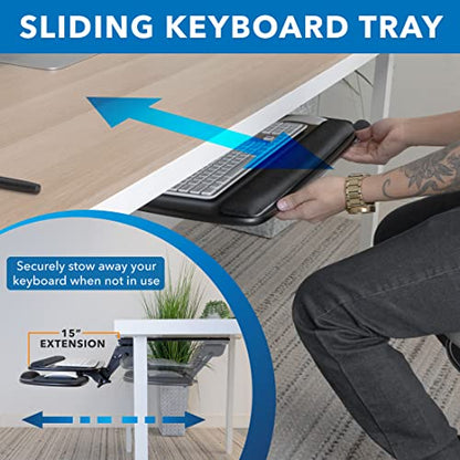 Mount-It! Under Desk Keyboard Tray, Adjustable Slide-Out Keyboard, Black | With Mouse Platform, 20.5" W × 11" D, Ergonomic Wrist Rest, Tilt & Swivel, Heavy-Duty Bolt-On Keyboard Drawer for Home Office - color: Black