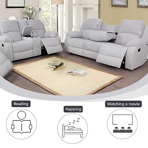 A Ainehome Living Room Furniture Set Leather Recliner Sofa Set Loveseat Chair Furniture Sofa Set for Living Room/Small Space/Rv/House/Office/Theater Seating (A-Grey White Microfiber, Sofa+Loveseat) - color: A-grey White Microfiber, size: Sofa+Loveseat