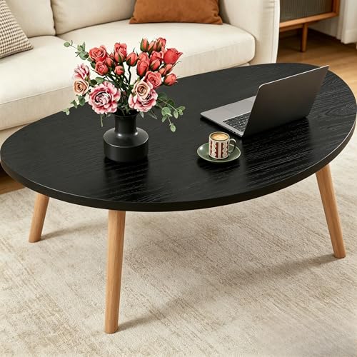 Coffee Table, 31.5" Low Coffee Tables with Solid Wood Legs Kidney Black | Floor Table Desk for Sitting on The Floor, Easy Assembly Small Space Coffee Tables for Living Room, Apartment, Office - color: 31.5"l Kidney Black