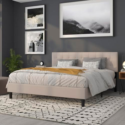 Quilted Tufted Upholstered King Size Headboard in Beige Fabric - color: Beige, size: King
