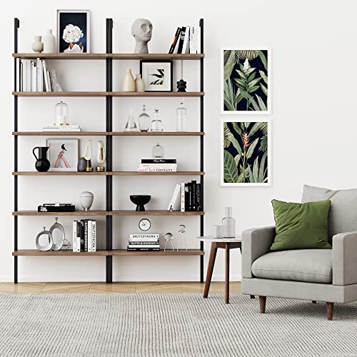Nathan James Theo 6-Shelf Tall Bookcase, Wall Mount Bookshelf with Reclaimed Wood and Industrial Metal Frame, Oak/Black - color: Oak/Matte Black, size: 1