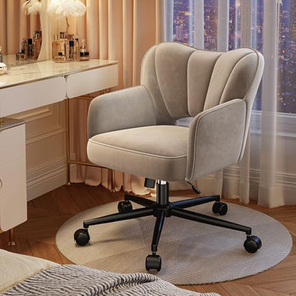 DurayLoly Desk Chair with Shell Back & 360° Swivel Wheels | Comfy Velet Vanity Chair,Adjustable Height,Stylish and Comfortable for Makeup, Work & Relaxation,Grey - color: Grey