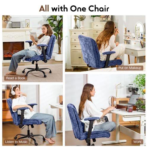 Criss Cross Chair with Wheels & Flip Arms, Wide Cross Legged Office Chair with Adjustable Tilt Criss-Cross Desk Chair with Lumbar Support for Home Office, Bedroom, Apartment Blue - color: Blue