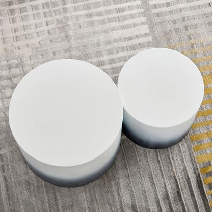 Round Coffee Table Set of 2, Modern Circle Nesting Coffee Table Double Wood End/Side Table for Living Room Small Spaces, Minimalist Abstract Mist Gradient - Black to White,18.9" & 14.96" - color: 18.9" & 14.96"-black to White