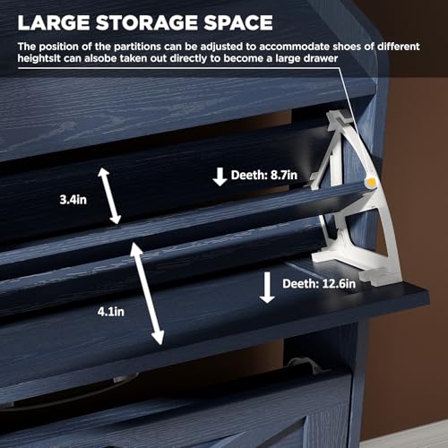 Maupvit Shoe Storage Cabinet with 2 Flip Drawers, Freestanding Shoe Organizer with Metal Legs for Entryway, Narrow Shoe Rack Cabinet, Blue - color: Blue, style: 2-Drawers