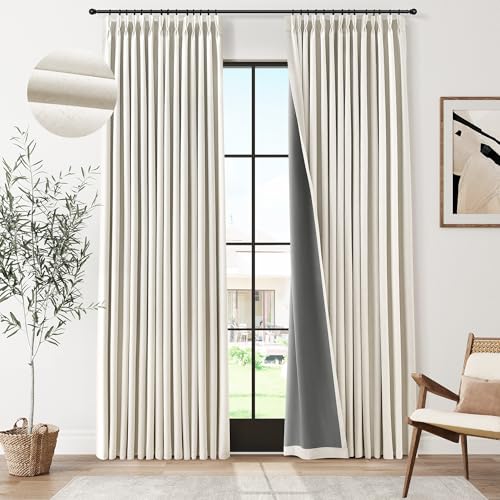 Joywell 100% Blackout Linen Pinch Pleated Curtains 84 in for Bedroom Cream | 7ft, Natural Beige Ivory, Black Out Thermal Insulated Room Darkening, Pleat Drapes for Living Room, 2 Panels Set, 40x84 - color: Natural Cream, size: 40"W x 84"L (Pack of 2)