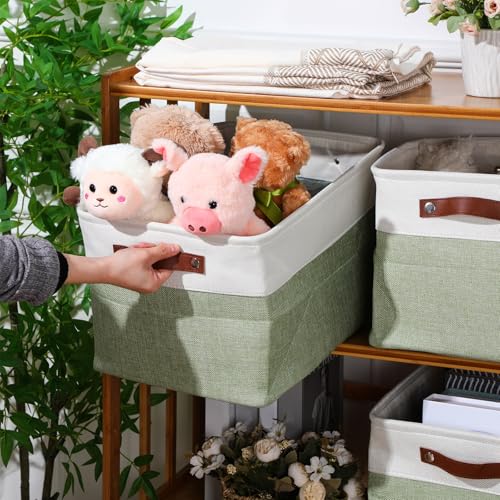 Uiifan 8 Pack 16 x 12 x 10 Inch Large Storage Baskets Collapsible Fabric Storage Cubes Bins with Handles for Shelves Closets Nursery Home Clothes Toys Organizers, Green - color: Green, size: 16 x 12 x 10 Inch