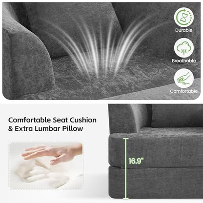 HUBSON 2-in-1 Folding Sofa Bed, Chenille Convertible Single Sleeper Chair Bed, Modern Boneless Foldable Couch, High-Density Foam Lounge Chair for Living Room, Bedroom, No Assembly Required, Dark Grey - color: Dark Grey
