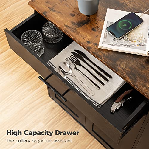 HOOBRO Kitchen Island with Power Outlet, Storage Island with Spice Rack and Drawer, Rolling Kitchen Cart on Wheels, for Home, Dining Room, Rustic Brown and Black - color: Rustic Brown + Black