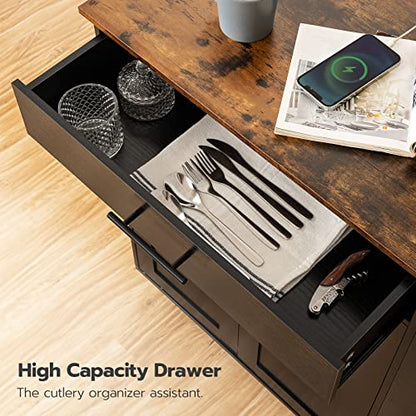 HOOBRO Kitchen Island with Power Outlet, Storage Island with Spice Rack and Drawer, Rolling Kitchen Cart on Wheels, for Home, Dining Room, Rustic Brown and Black - color: Rustic Brown + Black