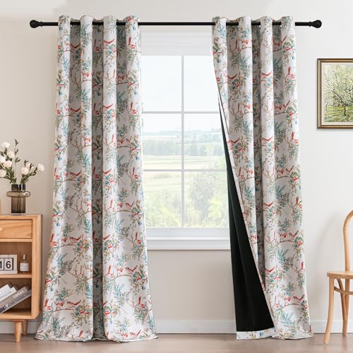 H.VERSAILTEX 100% 암막 꽃무늬 커튼 243.8cm(96인치) 길이 2패널 빈티지 커튼 프린트 패턴 단열 커튼 거실 침실 창문 트리트먼트 그로밋 드레이프, 틸/러스트 - color: 청록색/녹, size: 52"W x 96"L (Pack of 2)