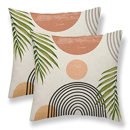 Boho Throw Pillows Covers 16x16 Set of 2, Mid Century Modern Pillow Covers Summer Outdoor Abstact Sunset Decorative Cushion Case for Bed Couch Sofa Home Decor | Modern Throw Pillow Covers Abstact Sunset Decorative Cushion Case For Bed Couch Sofa Home Deco
