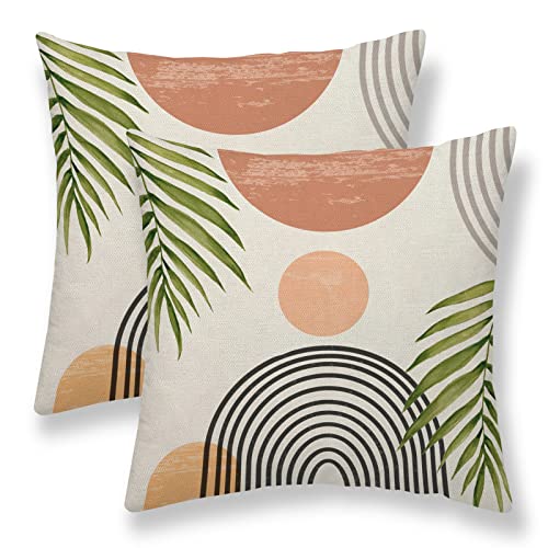 Boho Throw Pillows Covers 16x16 Set of 2, Mid Century Modern Pillow Covers Summer Outdoor Abstact Sunset Decorative Cushion Case for Bed Couch Sofa Home Decor | Modern Throw Pillow Covers Abstact Sunset Decorative Cushion Case For Bed Couch Sofa Home Deco