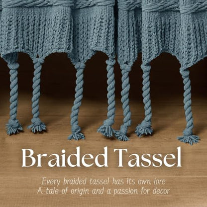 Boho Knitted Chenille Blanket with Tassels - Lightweight & Soft All-Season Throw - 3D Classic Pattern for Living Room Bedroom Couch, Celestial Blue, Throw 50"x60" - color: Celestial Blue, size: Throw