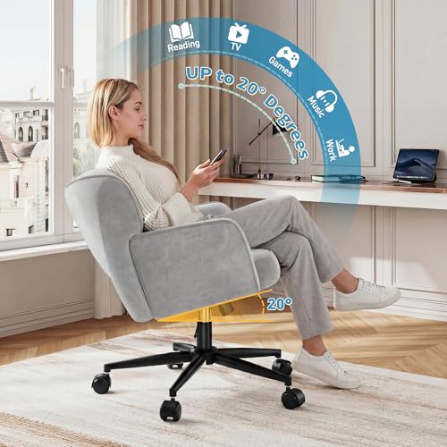 DurayLoly Desk Chair with Shell Back & 360° Swivel Wheels | Comfy Velet Vanity Chair,Adjustable Height,Stylish and Comfortable for Makeup, Work & Relaxation,Grey - color: Grey